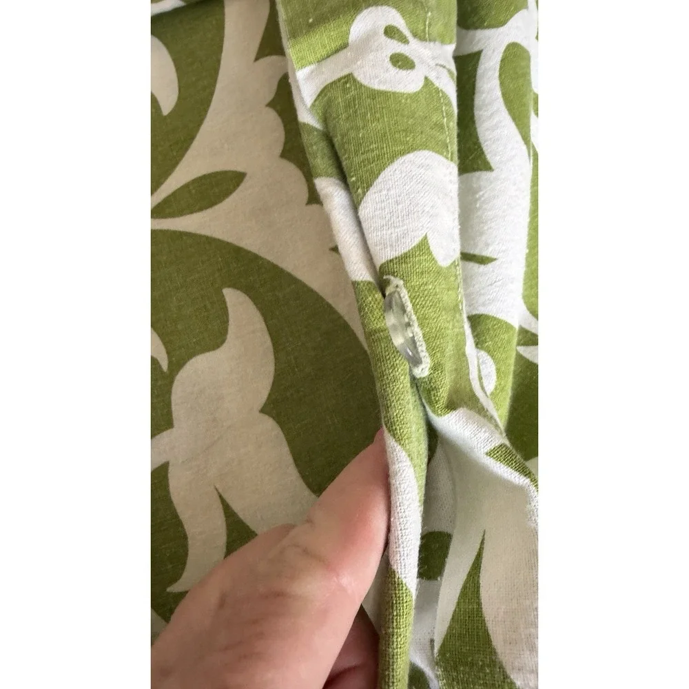 Pottery Barn Garden Gate Duvet Cover King Size Linen Cotton Green White Scroll